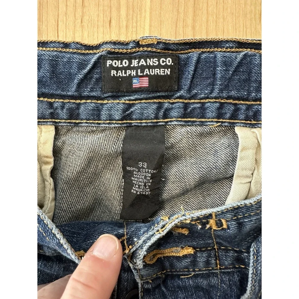 Polo Ralph Lauren Shorts Sz 33 Denim Button Fly Tie Flap Pockets